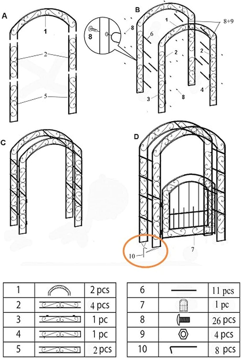 Garden Arch Made of Metal,Rose Arches,Weatherproof Pergola of The Garden Pavilion with Door,Trellis Trellis Arch,Suitable for All Types of Climbing Plants,Celebratory Decoration,115 * 43 * 215 Cm