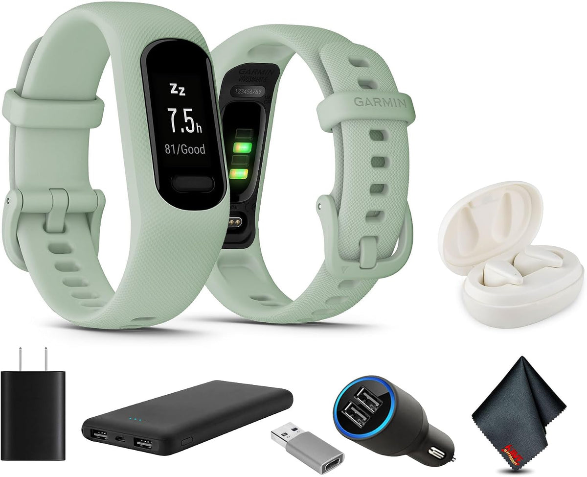 Garmin vívosmart 5, Fitness Tracker, Long-Lasting Battery, Simple Design, Cool Mint Bundle with USB Wall Charger + More