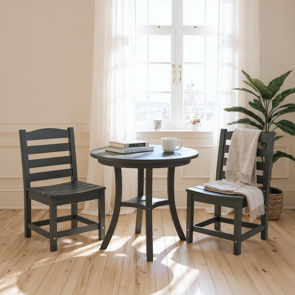 3 Piece Outdoor Patio Bistro Set with Umbrella Hole, HDPE Round Coffee Table and Porch Chairs Set of 2, Outdoor Patio Furniture Set with Bistro Table and Chairs for Balcony Garden Deck, Charcoal Gray
