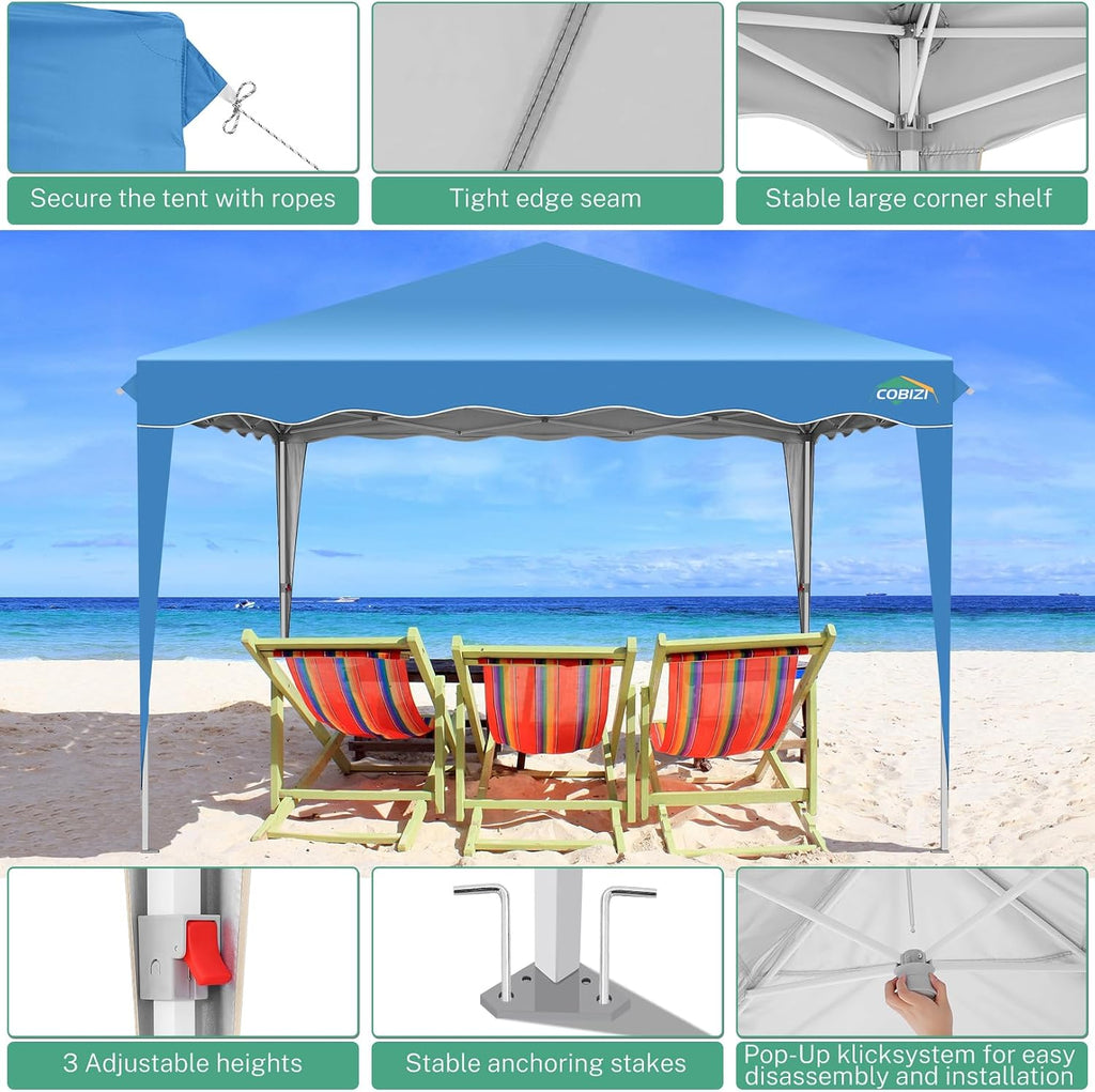 COBIZI 10x10 Pop Up Canopy Tent, Easy Up Canopy with 1-Button Push, Outdoor Canopy Tents with Wavy roof, Portable Canopy for Home, Camping, Outdoor Events, Black