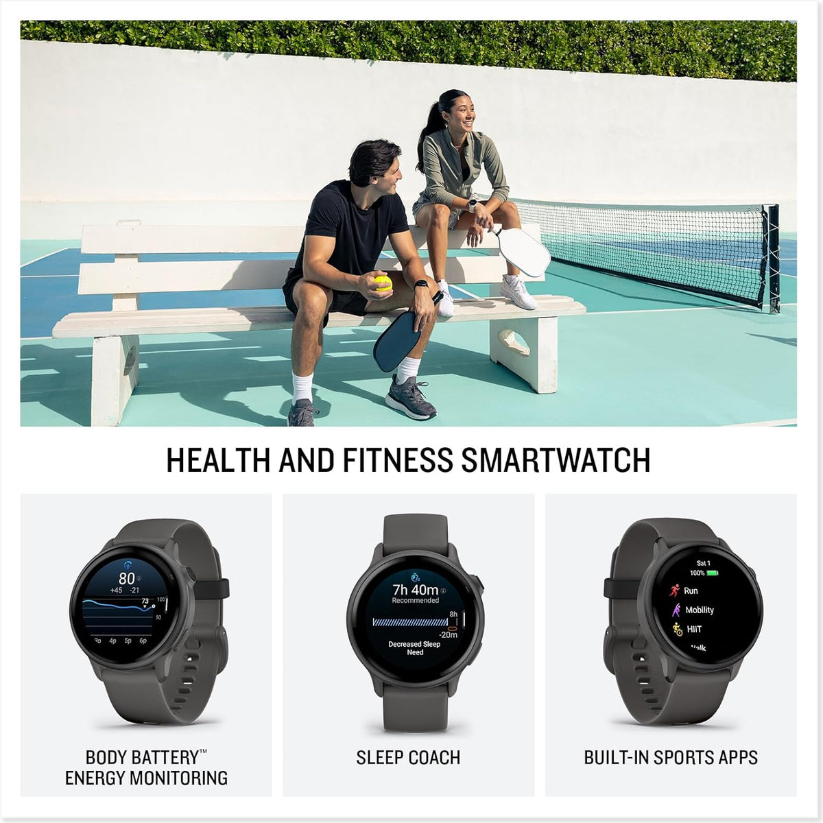 Garmin vívoactive® 6, Health and Fitness GPS Smartwatch, AMOLED Display, Up to 11 Days of Battery, Pebble Gray with Slate Band