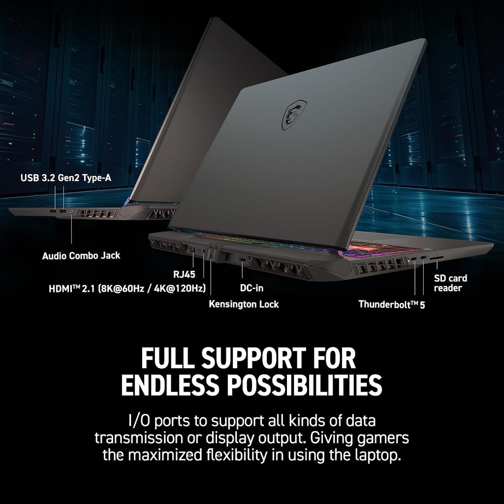 msi Vector 16 HX AI 16' 240Hz QHD+ Gaming Laptop: Intel Core Ultra 9-275HX, NVIDIA Geforce RTX 5070Ti, 16GB DDR5, 1TB NVMe SSD, Thunderbolt 5, Wi-Fi 7, Win 11 Home: Cosmo Gray A2XWHG-211US