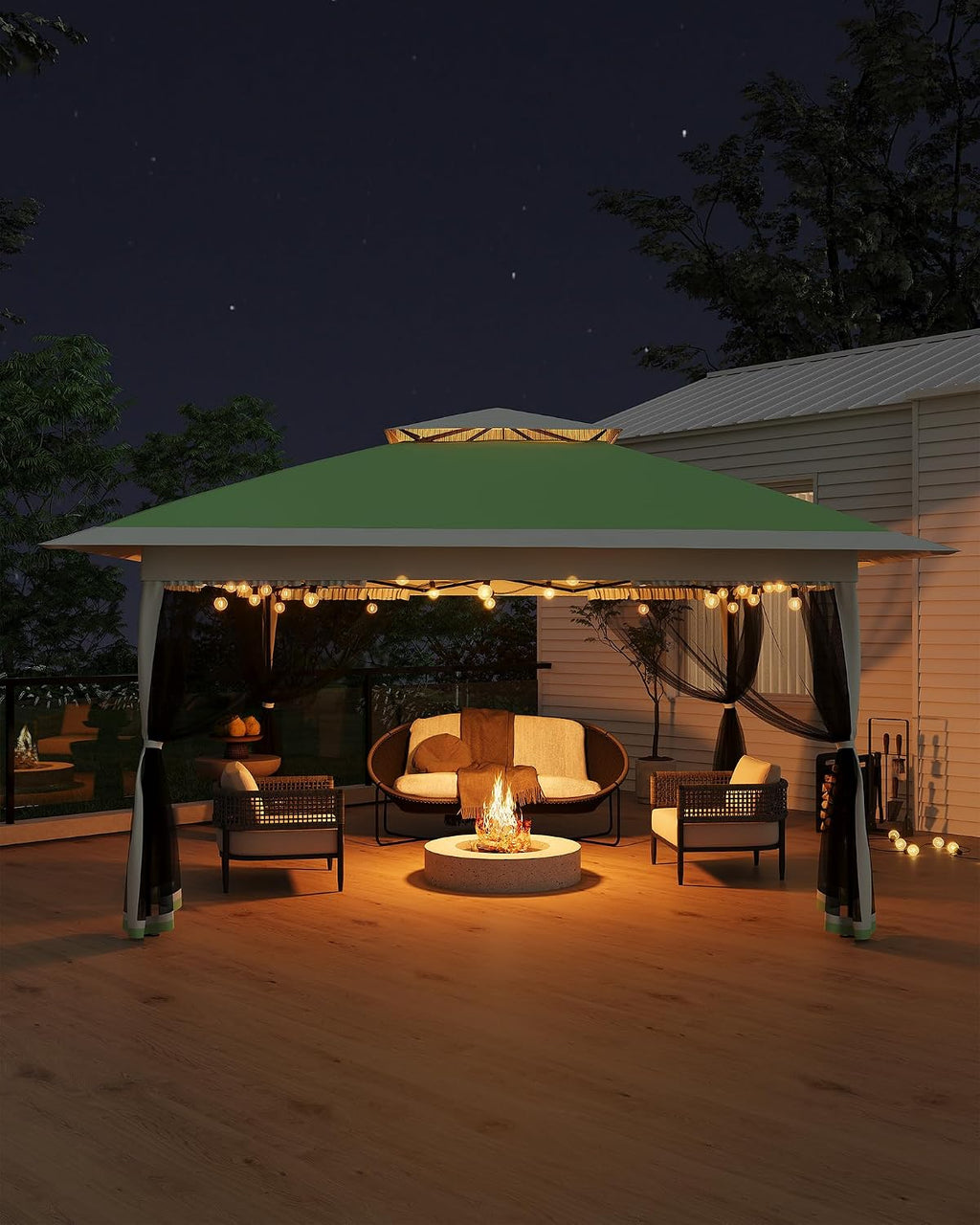 Canopy Tent 13x13 ft, Pop Up Gazebo One-Push Setup with 4 SandBags for Backyard Parties and BBQs, Mosquito Netting & Height Adjustable - Olive Green