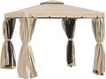 Outsunny 10' x 10' Patio Gazebo, Aluminum Frame Double Roof Outdoor Gazebo Canopy Shelter with Netting & Curtains, for Garden, Lawn, Backyard and Deck, Khaki