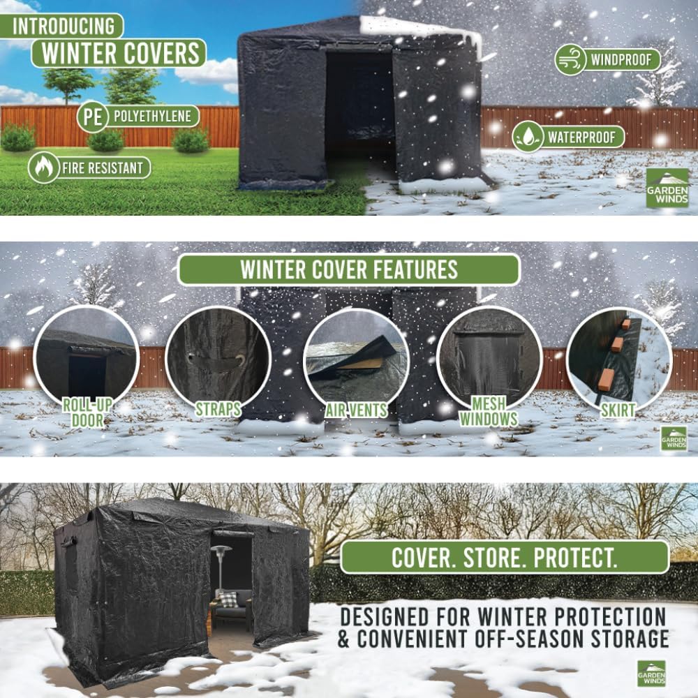 Garden Winds Universal 12' x 12' Winter Cover for Tall Hard Top Gazebo – Heavy Duty Protective Enclosure for Outdoor Storage, Waterproof, Windproof and Flame Resistant – Black