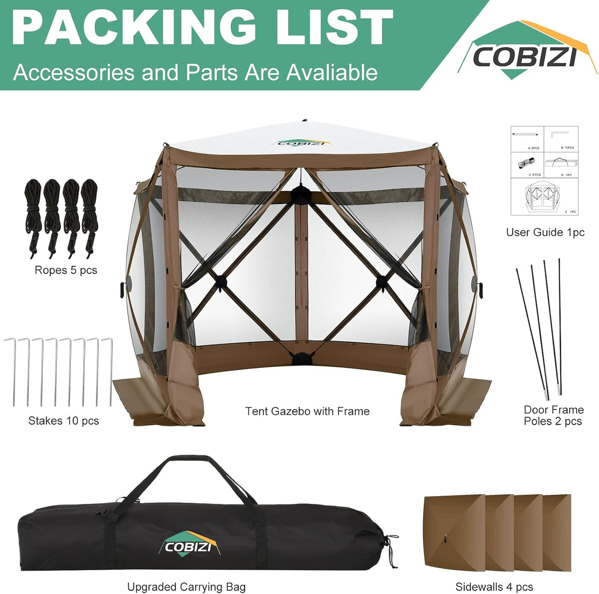 COBIZI 10x10 FT Pop up Gazebo, Popup Canopy Tent,Screened in Gazebos with sidewalls,Waterproof Portable Outdoor Small Screen Tents Sun Shelter,carpas para Patio for Camping,Garden,Backyard,Brown