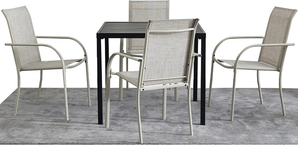 5-Piece Outdoor Dining Set, 35.5' Square Metal Patio Table with Grey Chairs, Black Table with Umbrella Hole for Garden, Yard, Patio