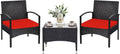 RELAX4LIFE 3-Piece Patio Furniture Set - Rattan Conversation Set, Wicker Bistro Set w/2 Chairs, Glass Coffee Table, Steel Frame, Outdoor Chairs Set for Yard Balcony, Front Porch Furniture (Red)