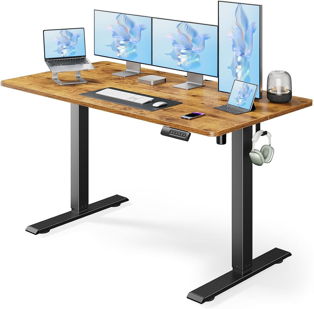 Marsail Electric Standing Desk, Adjustable Height Stand up Desk, 55 x 24 Inches Sit Stand Home Office Desk, Computer Desk, Rustic Brown