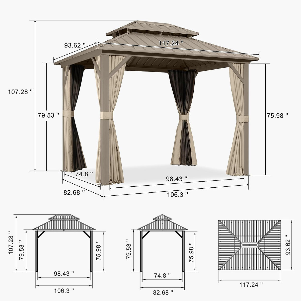 PURPLE LEAF 8' x 10' Hardtop Gazebo, Champagne Outdoor Aluminum Gazebo with Galvanized Steel Double Roof, Curtains and Netting for Patio Lawn and Garden
