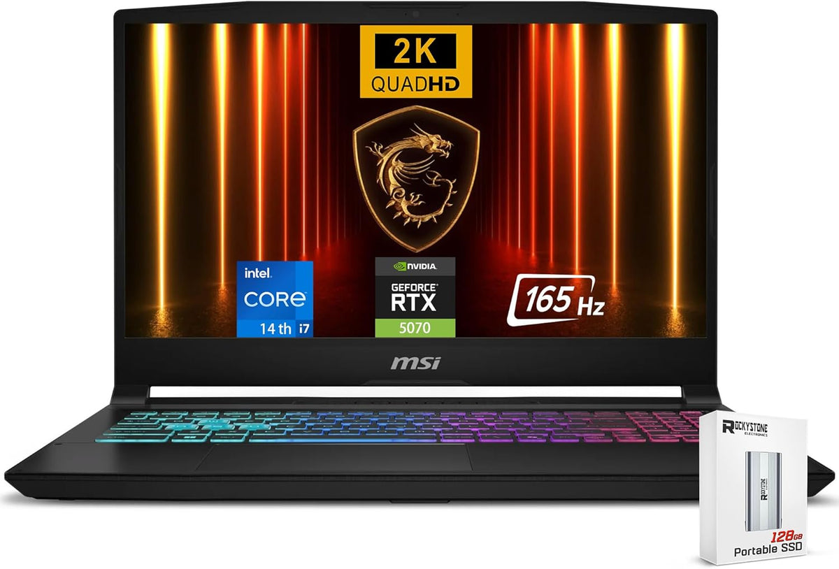msi Katana 15 15.6' 165Hz QHD Gaming Laptop: Intel Core i7-14650HX, NVIDIA Geforce RTX 5070, 16GB DDR5, 1TB NVMe SSD, Cooler Boost 5, Win 11 Home, W128GB Portable SSD