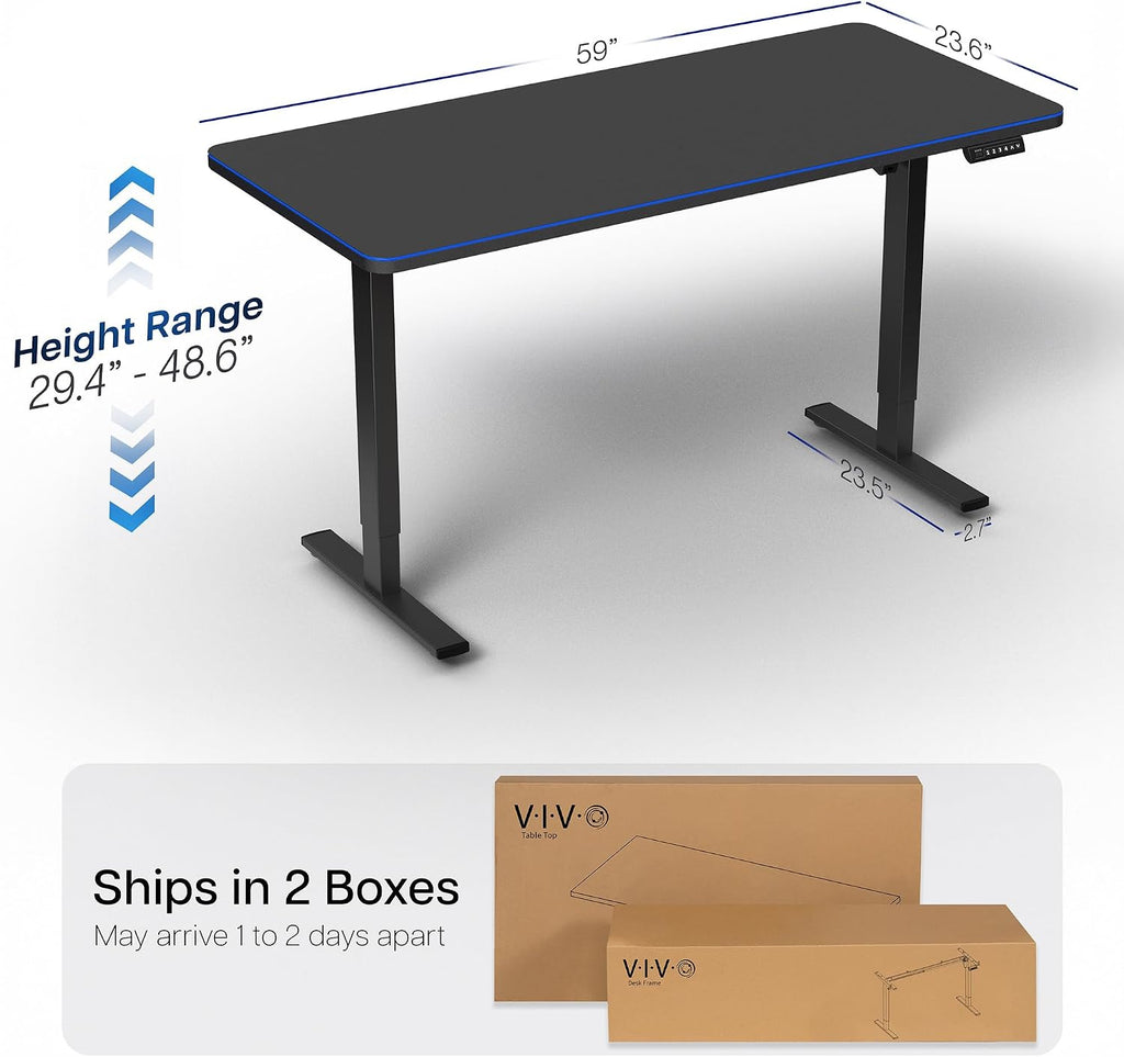 VIVO Electric 60 x 24 in Standing Desk with Full-Size RGB Mouse Pad, Memory Height Adjustment, 1B Series, Holds 220 lbs, Black Top Black Frame, DESK-KIT-1B6BP-24