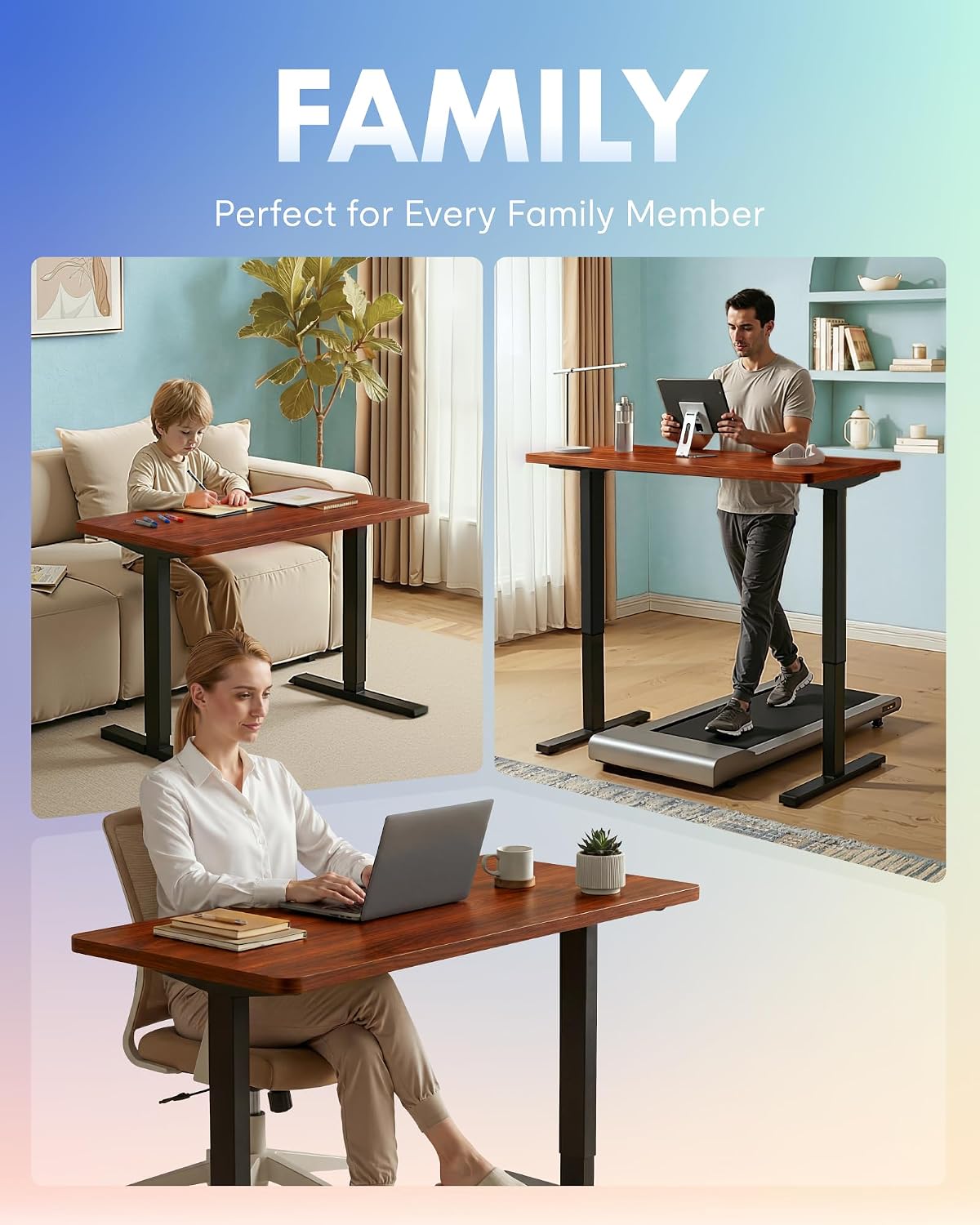 FLEXISPOT EN1 One-Piece Standing Desk, Electric Adjustable with 4 Memory Presets, 176 LBS Capacity, Stable & Quiet, Seamless Desktop for Home Office & Dual Monitors, 48'x24' Mahogany