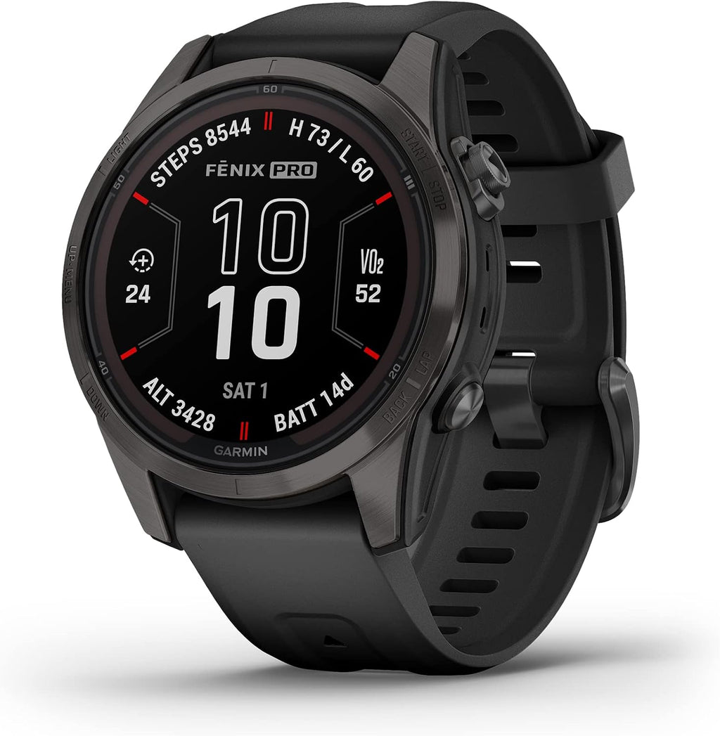 Garmin fēnix 7S Pro Sapphire Solar, Multisport GPS Smartwatch, Built-in Flashlight, Solar Charging Capability, Black