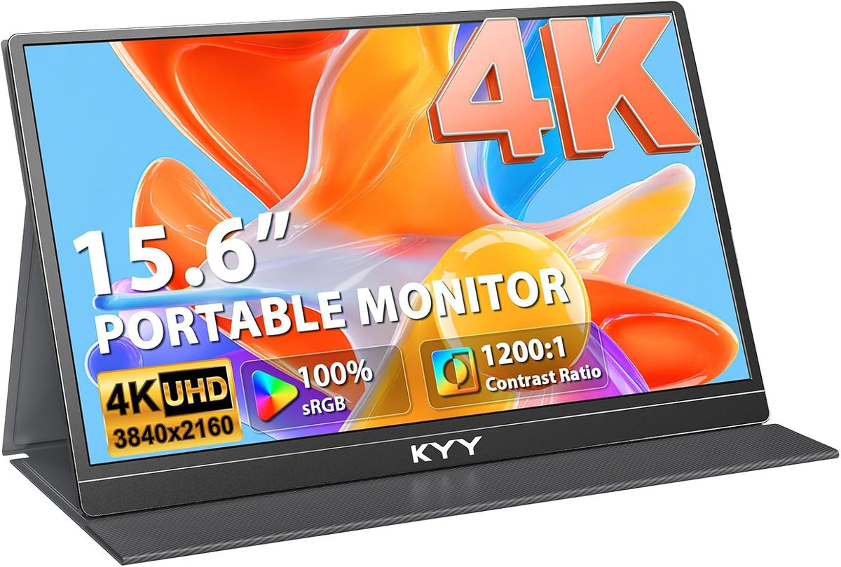 KYY 4K Portable Monitor 15.6' Portable Monitor for Laptop UHD IPS 3840X2160 External Screen with 100% sRGB & HDR Gaming Display for Laptop PS5/4 Xbox Switch with Speakers, VESA Compatible