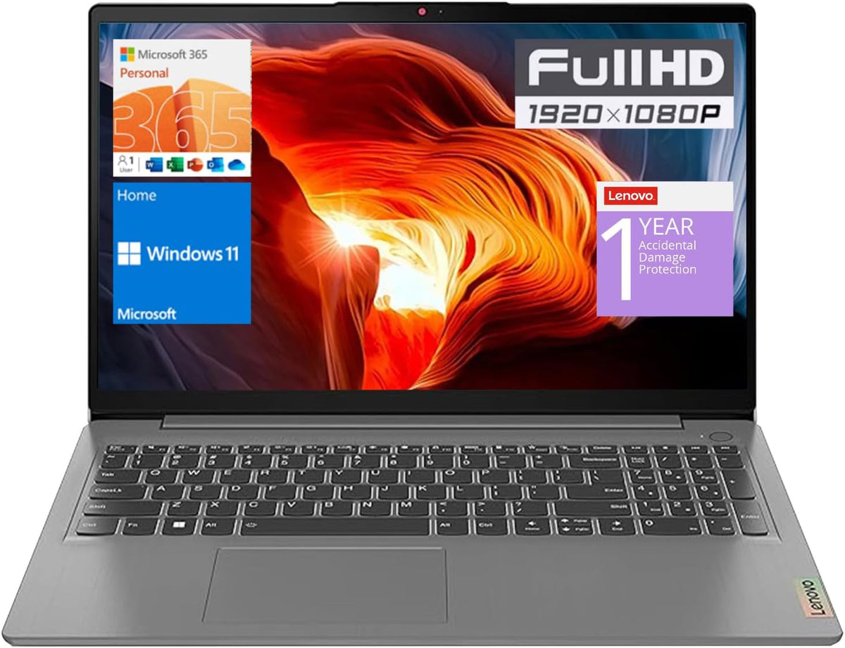 Lenovo IdeaPad 1 Laptop, 15.6' FHD Display, Intel Celeron N4500 Processor, 8GB RAM, 128GB SSD, SD Card Reader, Numeric Keypad, HDMI, Wi-Fi 6, Windows 11 Home, 1 Year Office 365, Grey