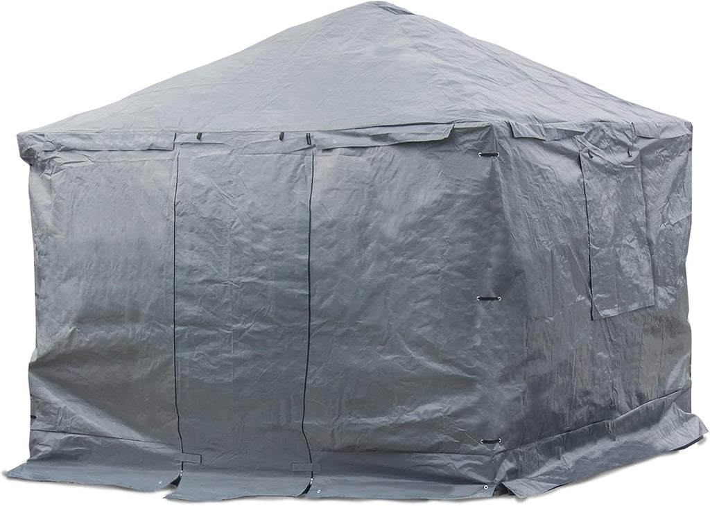 Sojag Winter Cover Plus for Tall Hard Top Gazebos, Waterproof 10' x 10' Storage for Grill & Patio Furniture, Roll-Up Door, and Vented Panels, All-Season Outdoor Storage, Grey