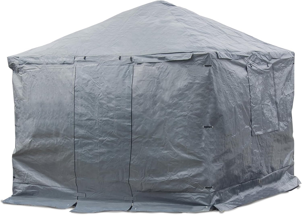 Sojag Winter Cover Plus for Tall Hard Top Gazebos, Waterproof 10' x 10' Storage for Grill & Patio Furniture, Roll-Up Door, and Vented Panels, All-Season Outdoor Storage, Grey