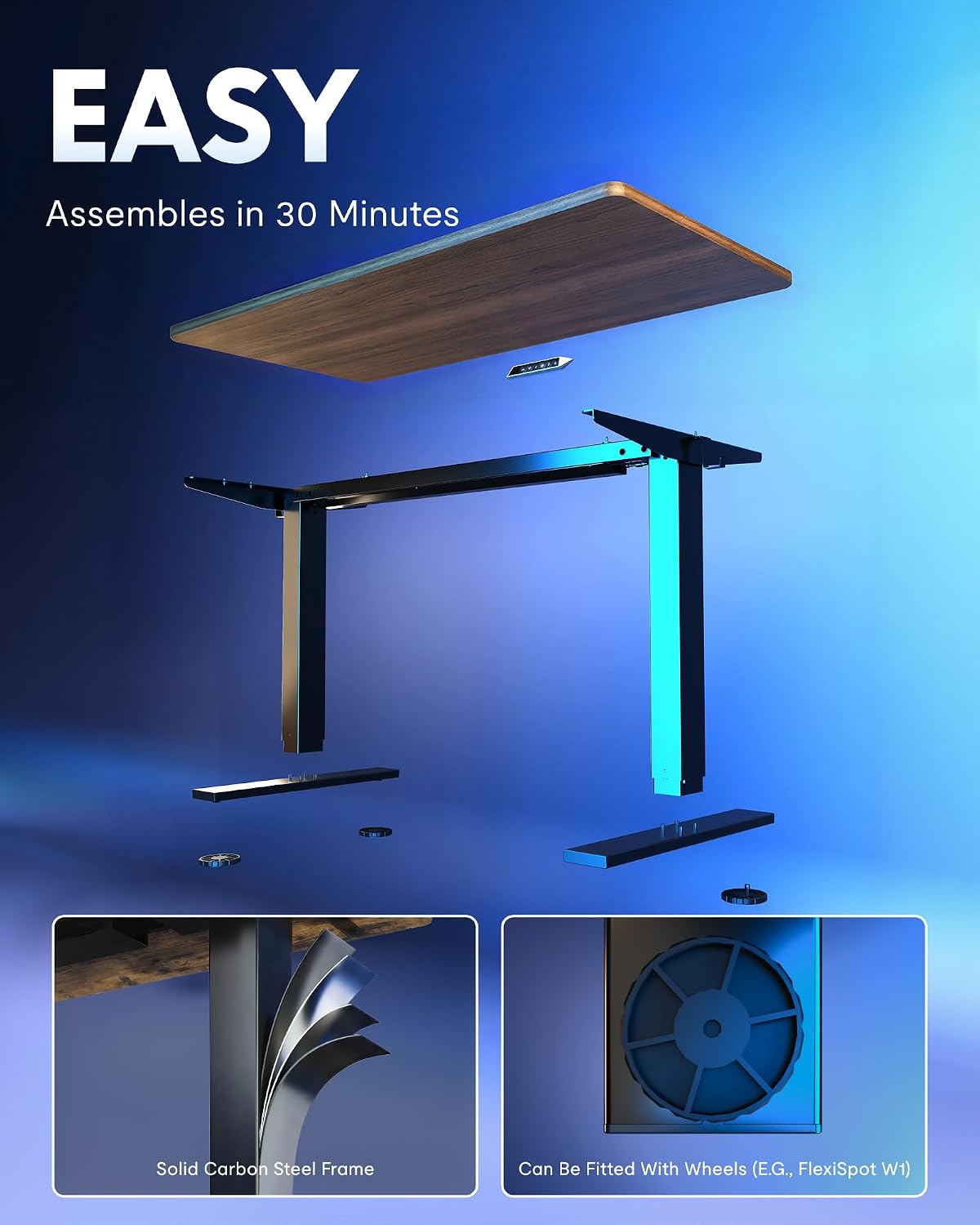 FLEXISPOT EN1 One-Piece Standing Desk, Electric Adjustable with 4 Memory Presets, 176 LBS Capacity, Stable & Quiet, Seamless Desktop for Home Office & Dual Monitors, 48'x24' Black Walnut
