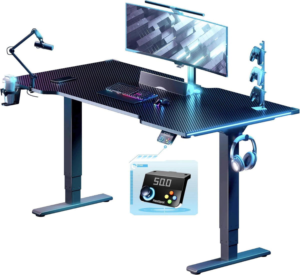 FLEXISPOT E6G CyberX 63 Inch RGB LED Electric Gaming Standing Desk, Dual Motor 3-Stage Adjustable Desk up to 352 lbs, Large Ergonomic Computer Workstation for Gamers, Streamers & Home Studios (Black)