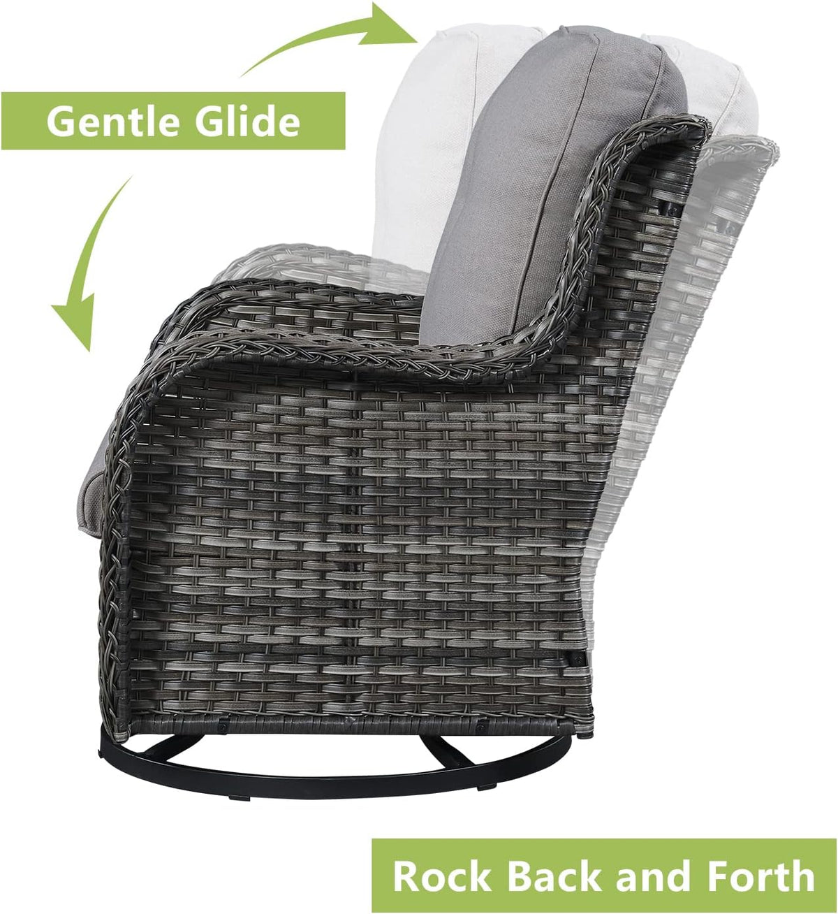 Rilyson Wicker Patio Furniture Set - 4 Piece Rattan Outdoor Sectional Conversation Sets with 2 Swivel Rocking Chairs,2 Ottomans for Porch Deck Garden(Mixed Grey/Grey)