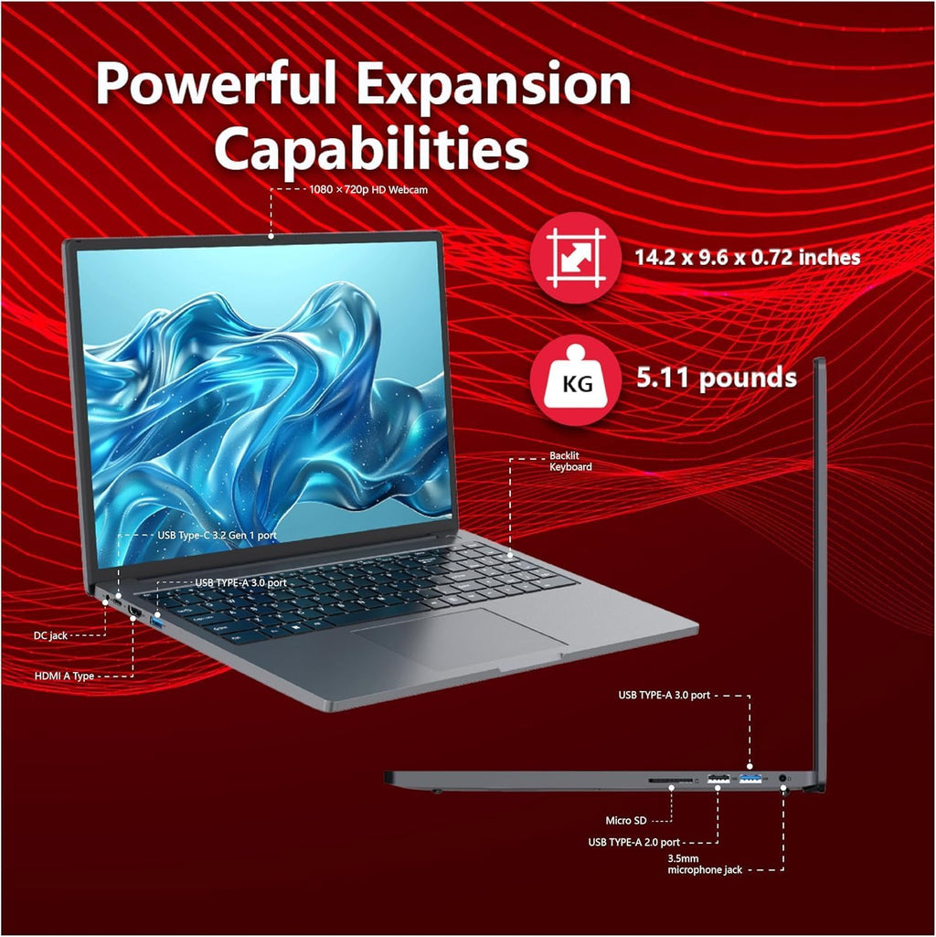ZOLWAYTAC Gaming Laptop 16' Ultra-Slim-Intel Core i5(Up to 3.5GHz),12GB DDR4+512GB SSD,1920x1200 IPS 16:10 Display,WiF& BT,HDMI/Type-C,Aluminum Body for Working&Playing,Suitable for Light Gaming,Gray