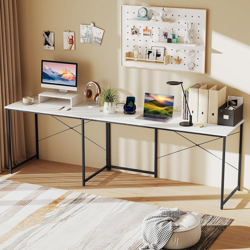 Tangkula L-Shaped Computer Desk with Power Outlets, 95' Long 2-Person Desk with Monitor Shelf, Modern Corner Desk Gaming Table with USB Ports for Home Office
