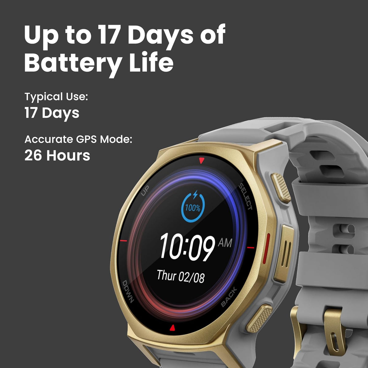 Amazfit T-Rex 3 Pro Outdoor Smart Watch 44mm Sapphire AMOLED Display with Flashlight, Ti Bezel, Dual Band GPS, Offline Maps, 17 Days Battery, 10 ATM, 180+ Sports Mode for Android & iPhone, Arctic Gold