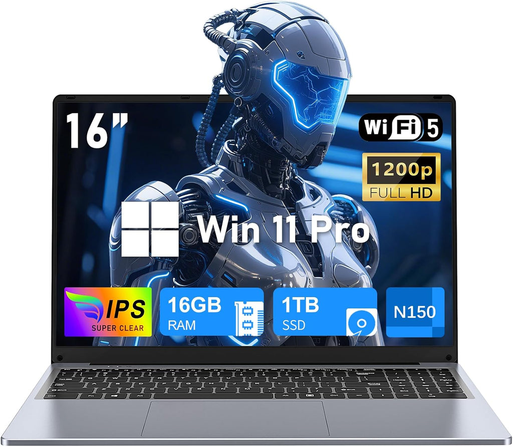 NIAKUN 2026 Gaming Laptop,16 Inch Laptops Computer with Windows 11 Pro & Microsoft Office,16GB RAM 1TB SSD,Intel N150(4C/4T),Backlit Keyboard,Mini HDMI,cam|Mic,Portable Thin for College,Work,Student
