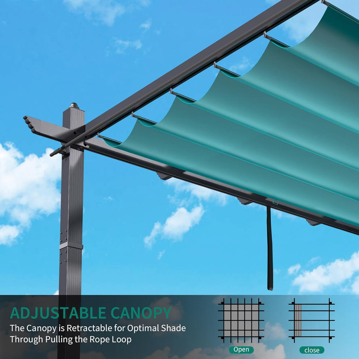 10 x 13 ft Outdoor Pergola, Aluminum Patio Gazebo Pergola with Retractable Canopy, Reinforced Frame, Outdoor Metal Gazebo Shelter with Netting for Backyard, Garden Deck and Lawn (Blue+White)