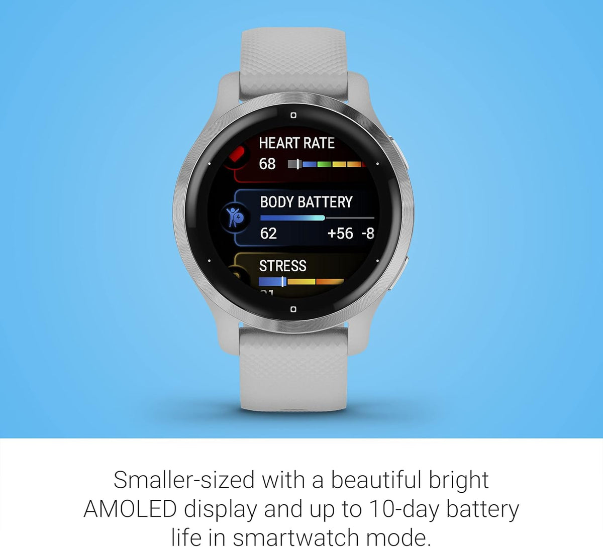 Garmin Venu 2S, Smaller-Sized GPS Smartwatch with Advanced Health Monitoring and Fitness Features, Silver Bezel with Light Gray Case and Silicone Band, (010-02429-02)