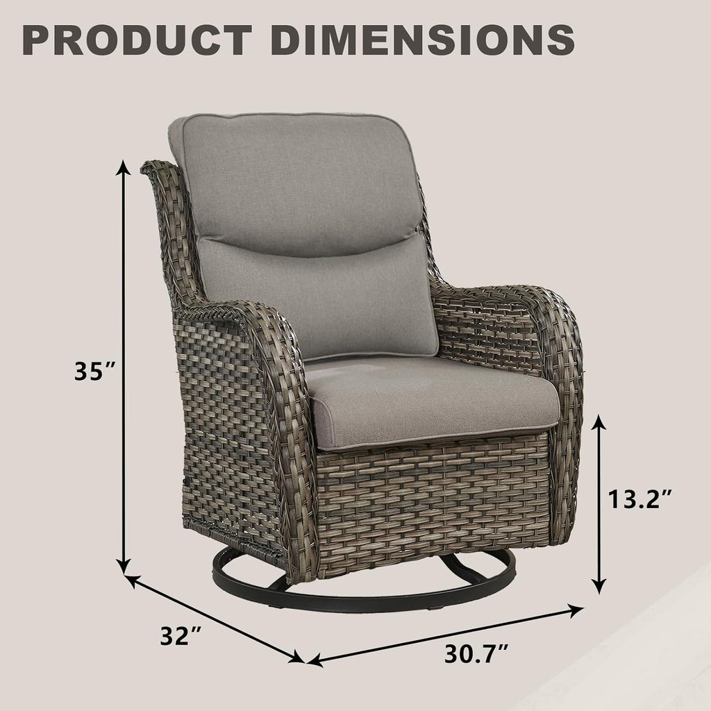 Rilyson Wicker Rocking Chair Swivel Chairs - 2 Piece Rocker Patio Chairs Set Rattan Rocking Chair for Outdoor Porch Deck Garden Backyard (Mixed Grey/Grey/Smile)