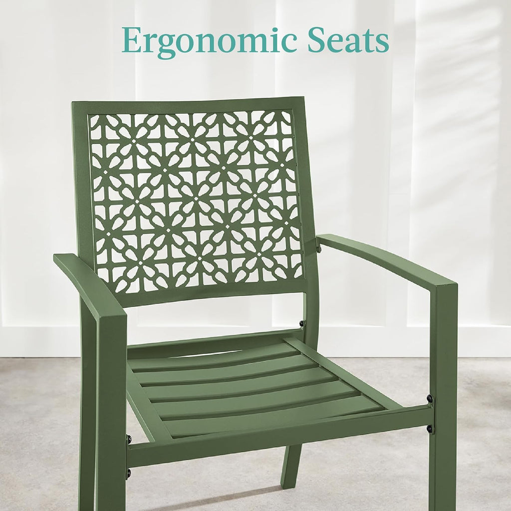 Best Choice Products 3-Piece Outdoor Bistro Set, Stackable Modern Steel Furniture for Porch, Garden w/ 2 Chairs, Table, Geometric Decor - Sage Green