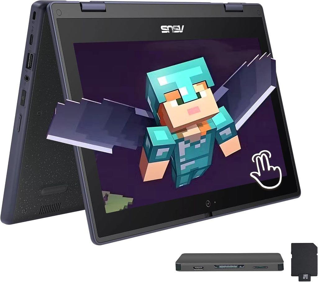 ASUS 11.6' HD Touchscreen 2-in-1 Laptop for Students, Intel Celeron N100, UHD Graphics, 4GB RAM, 288GB Storage(128GB SSD＋160GB Docking Station Set), Webcam, Wi-Fi 6, Windows 11 Pro, Mineral Gray