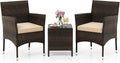 KOTEK 3 Piece Patio Furniture Set, Outdoor Wicker Patio Chairs with Soft Cushions & Tempered Glass Top Table, PE Rattan Bistro Set for Porch, Garden, Balcony (Beige)