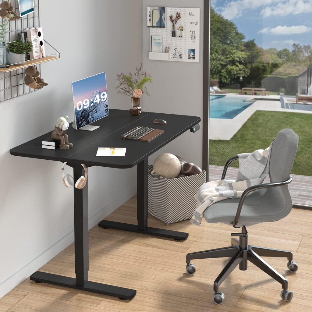 Furmax Electric Height Adjustable Standing Desk Large 48 x 24 Inches Sit Stand up Desk Home Office Computer Desk Memory Preset with T-Shaped Metal Bracket, Black