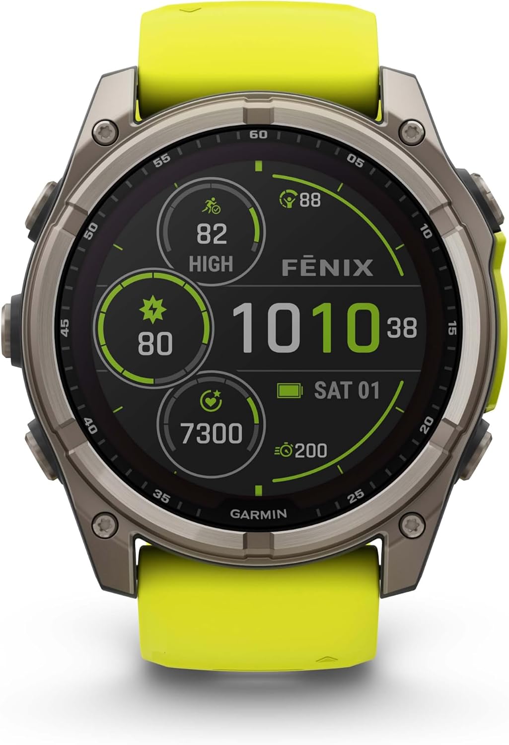 Garmin Fenix 8 51MM Solar Sapphire Multisport GPS Smartwatch Titanium with Amp Yellow Silicone Band, 48 Days Battery Life, Built-in LED Flashlight, Fitness & Health Smart Watch Bundle for Men & Women