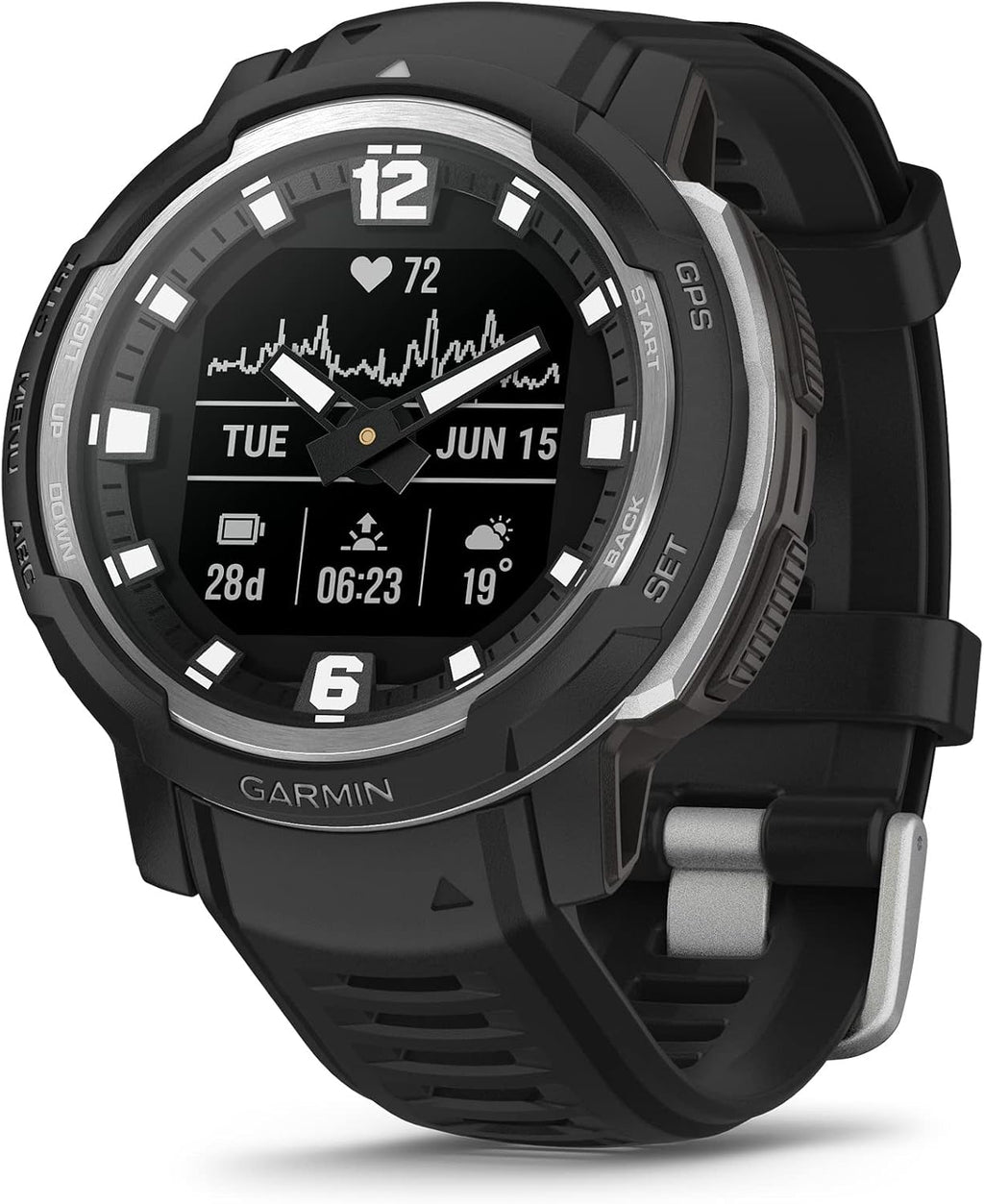 Garmin Instinct Crossover, Rugged Hybrid Smartwatch, Analog Hands and Digital Display, Black