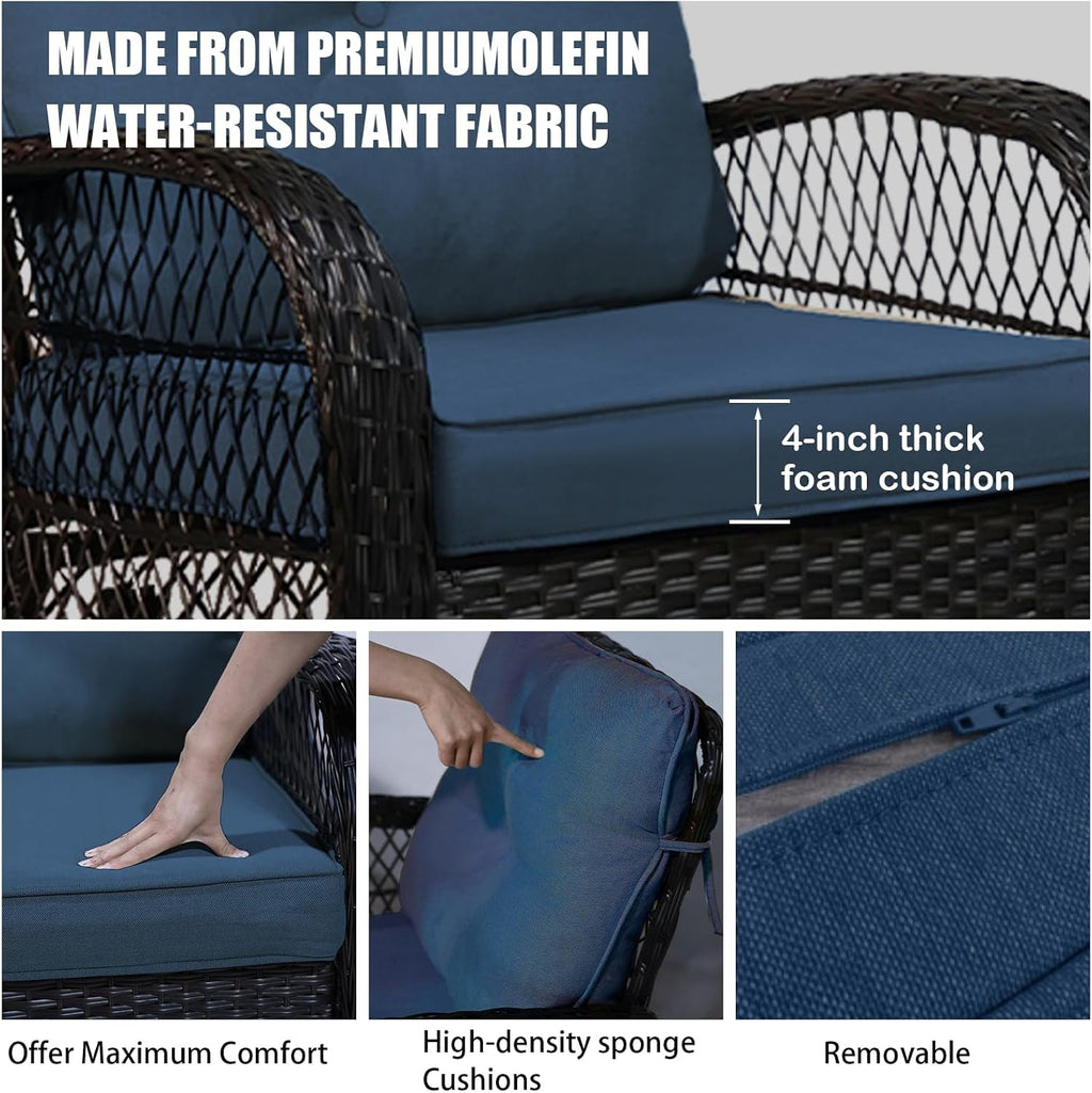 Outdoor Swivel Rocker Patio Chairs with Cushions，Outdoor Swivel Rocking Chairs Set of 2 with Rattan Side Table，360 Degree Swivel Seat Patio Furniture Set for Outside Porch Deck，3 Pieces