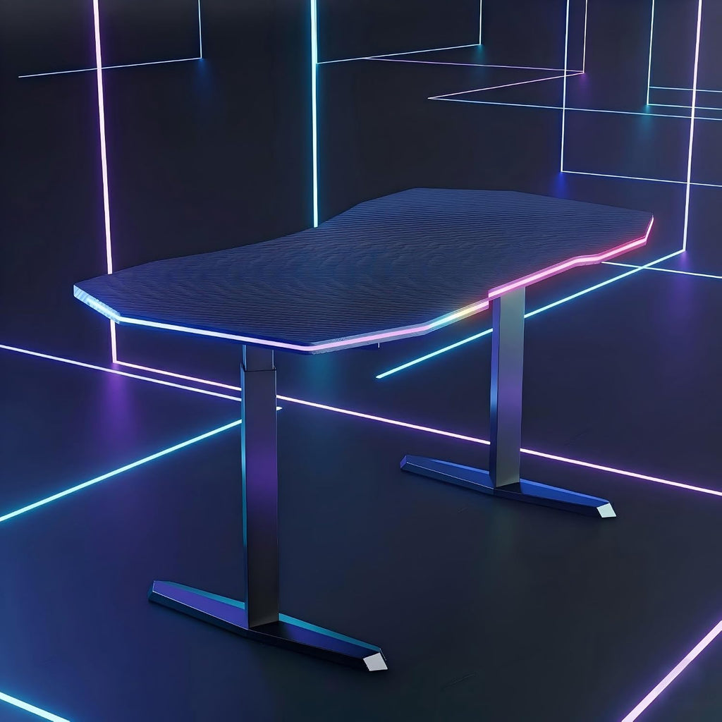 HUANUO Standing Desk with LED Strip, 63' × 31.5' Height Adjustable RGB Gaming Desk, Large Dual-Motor Electric Sit Stand Desk, Sturdy Steel Frame, Modern E-Sports Workstation,for Home Office,Black