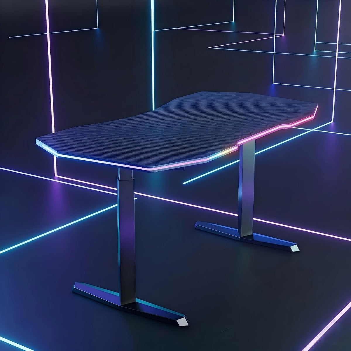 HUANUO Standing Desk with LED Strip, 63' × 31.5' Height Adjustable RGB Gaming Desk, Large Dual-Motor Electric Sit Stand Desk, Sturdy Steel Frame, Modern E-Sports Workstation,for Home Office,Black