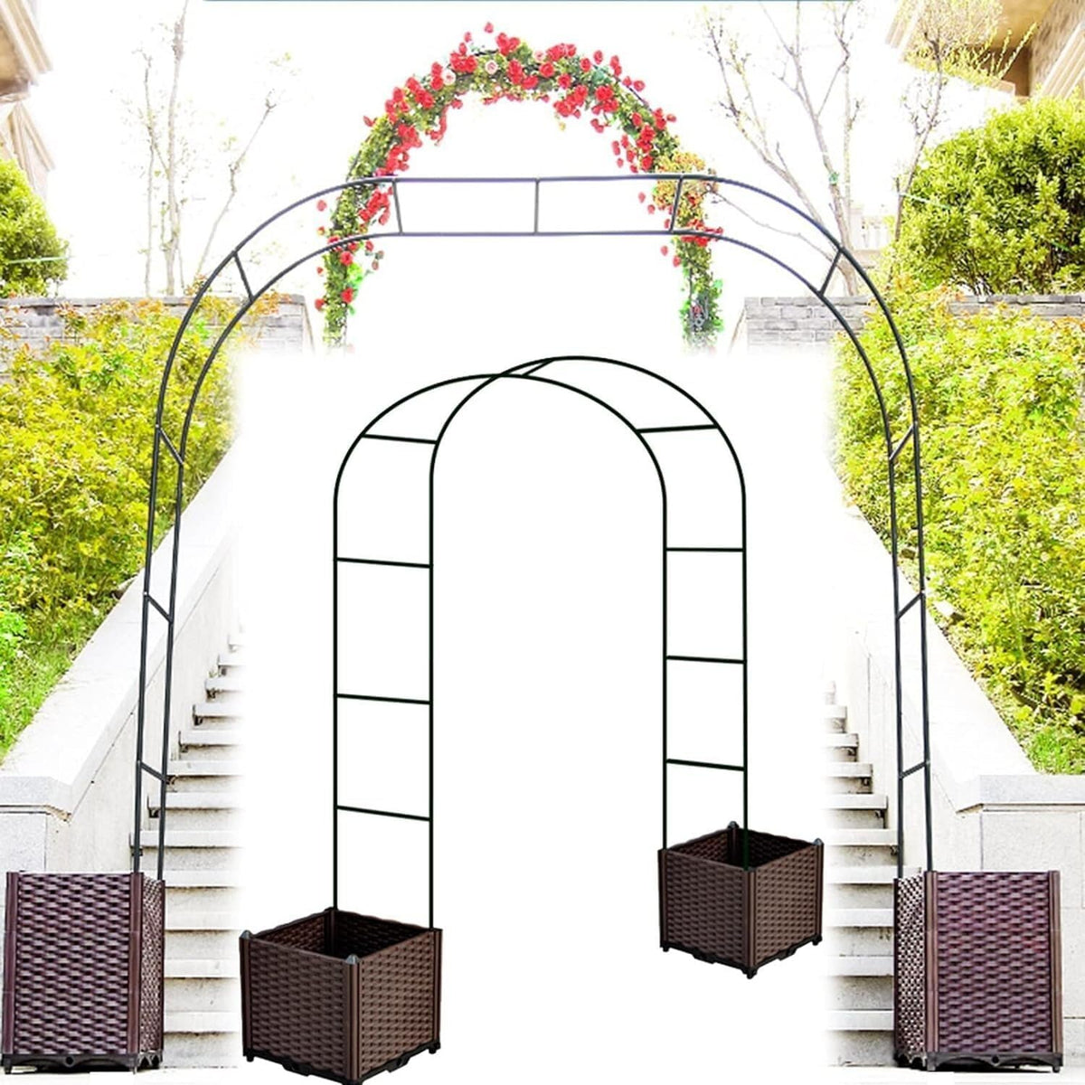 Garden Rose Arch, Pergola Garden Pavilion, Indoor and Outdoor Wedding Party Decoration, with A Pair of Rattan Boxes