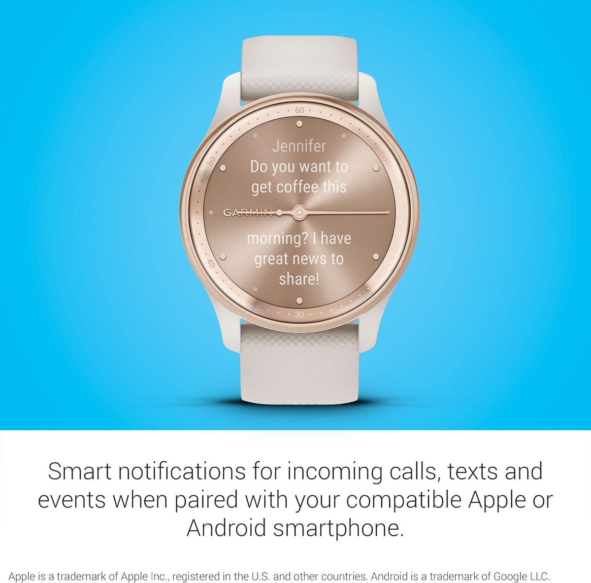 Garmin Vivomove Trend, Stylish Hybrid Smartwatch, Long-Lasting Battery Life, Dynamic Watch Hands and Touchscreen Display, Ivory (Renewed), Adjustable