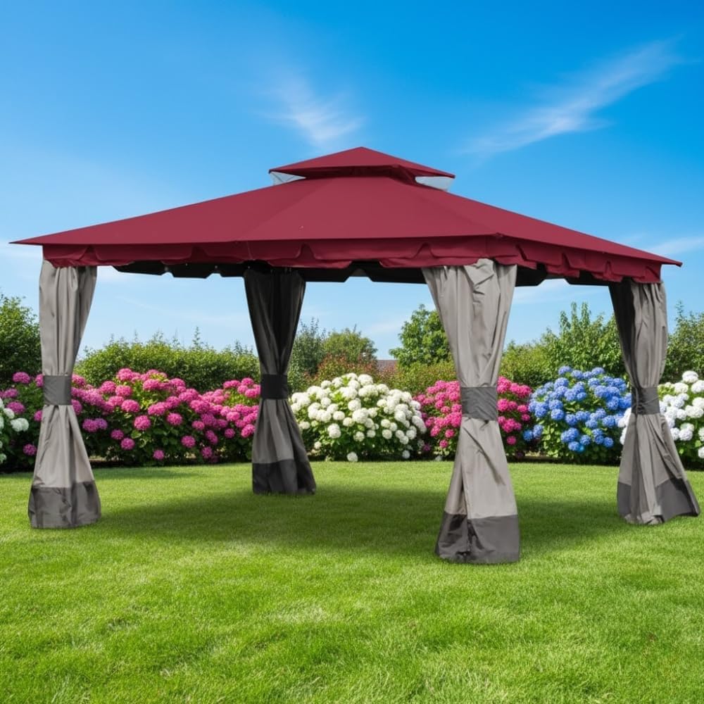 Garden Winds Reinforced RipLock 350 Replacement Canopy Top Cover Compatible with Monterey 10' x 12' Gazebo Model L-GZ215PST-4 - Cinnabar