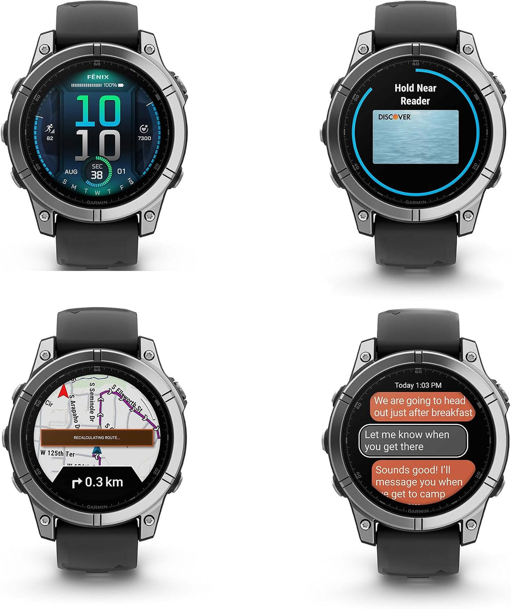 Garmin Fenix E 47MM AMOLED Premium Multisport GPS Smartwatch, 16 Days Long-Lasting Battery Life, Stainless Steel with Black Silicone Band, Fitness & Health Smart Watch Bundle for Men and Women
