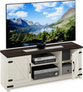 Furinno Jensen Farmhouse Barn Door Living Room TV Stand with Storage Cabinets for TV up to 70 Inch, Ebony/White Wash