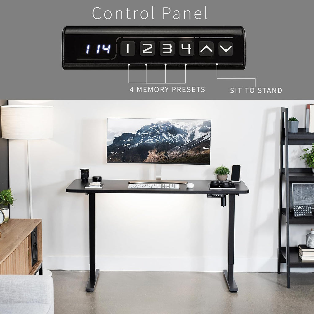 VIVO Electric 60 x 24 in Standing Desk, Memory Height Adjustment, 1B Series, Holds 220 lbs, One-Piece Black Top, Black Frame, DESK-KIT-1B6B