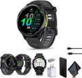 Garmin Forerunner 970 Running Smartwatch, GPS Fitness Smart Watch for Men and Women, Carbon Gray DLC Titanium with Black Case and Black/Translucent Whitestone Band Bundle with P-Bank + More