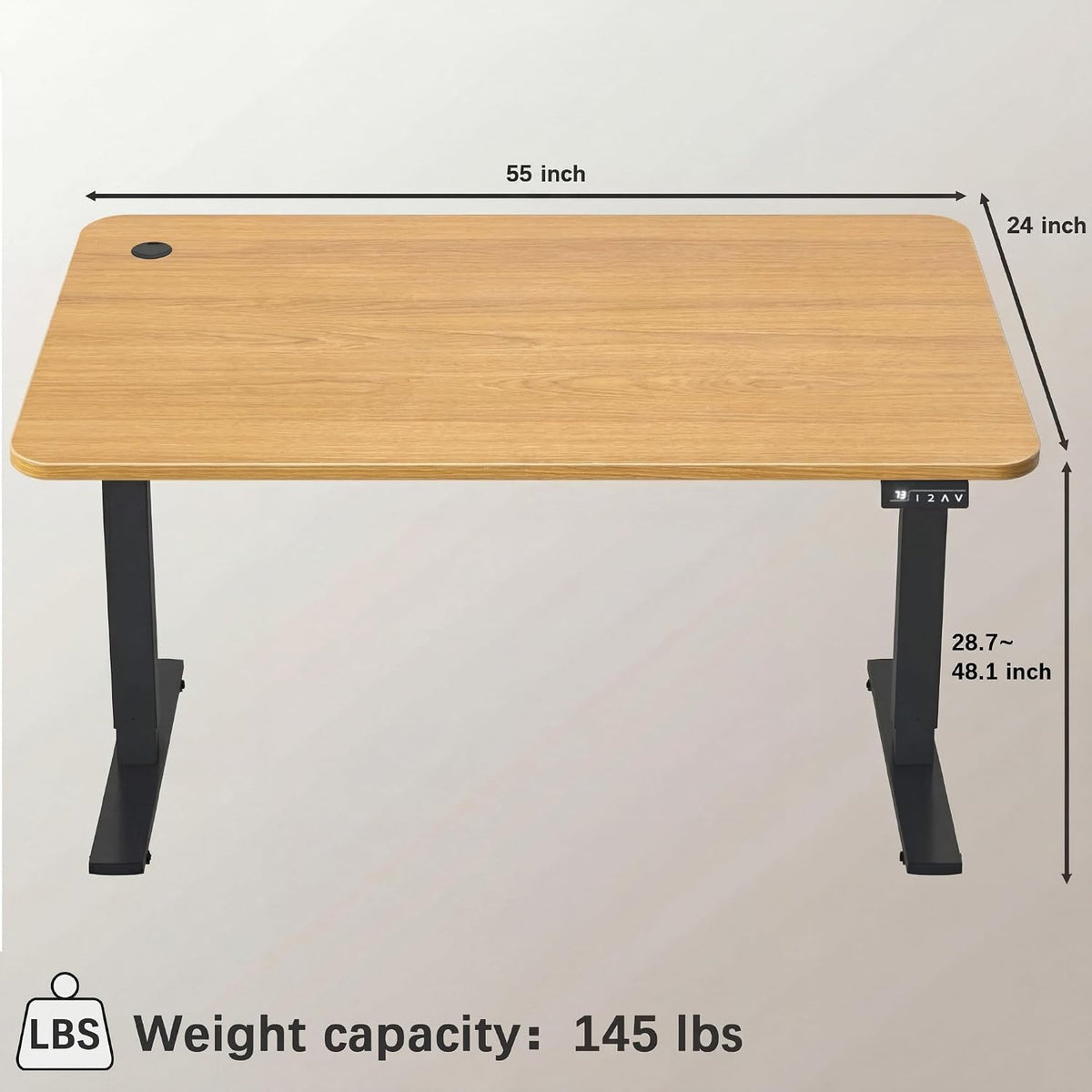 Furmax Electric Height Adjustable Standing Desk Large 55 x 24 Inches Sit Stand Up Desk Home Office Computer Desk Memory Preset with T-Shaped Metal Bracket, Maple