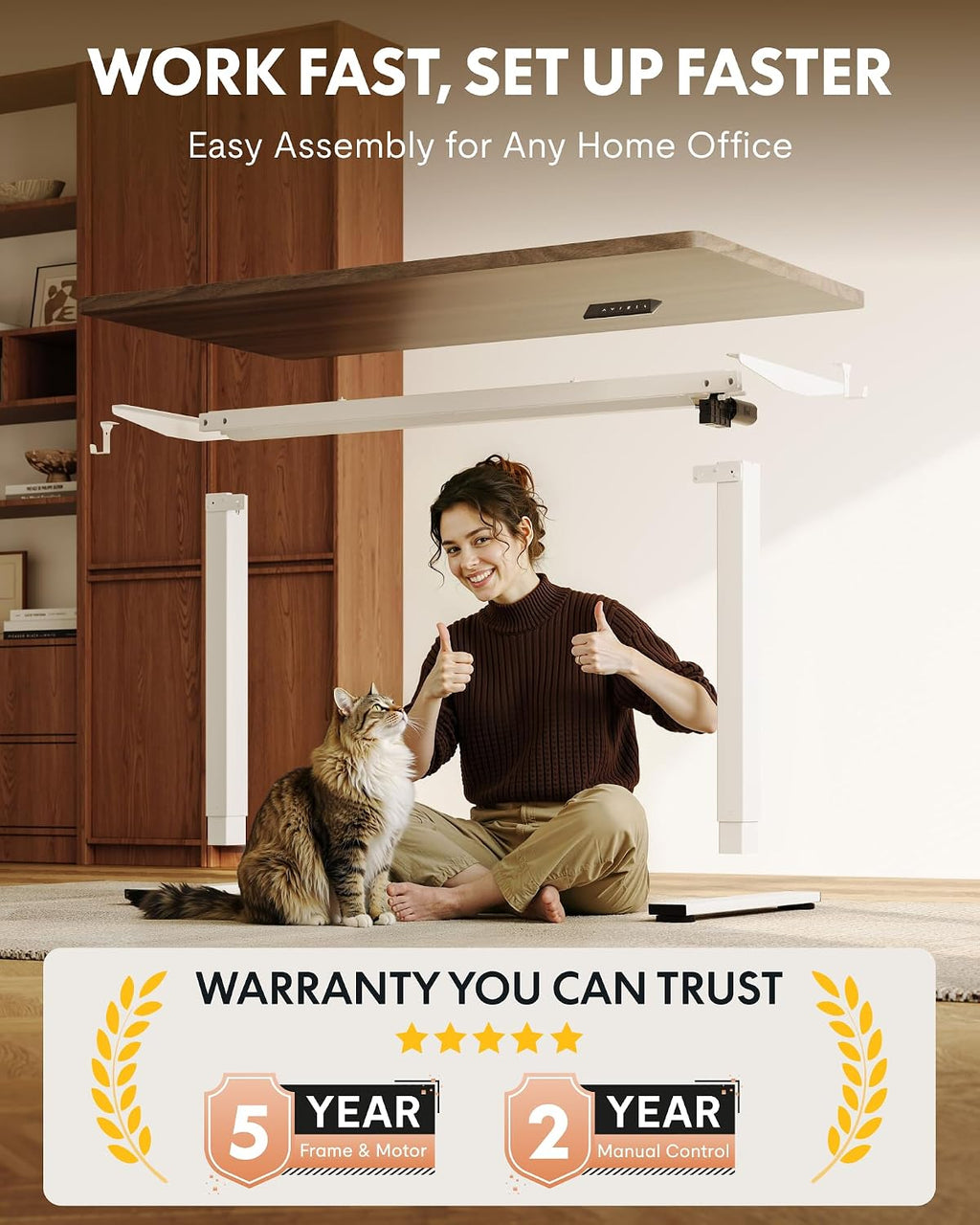FLEXISPOT EN1 One-Piece Standing Desk with 1-Inch Thick Seamless Desktop, 48'x24' Electric Height Adjustable Desk for Home Office, Multi-Monitor Setups & Easy Assembly, Black Walnut